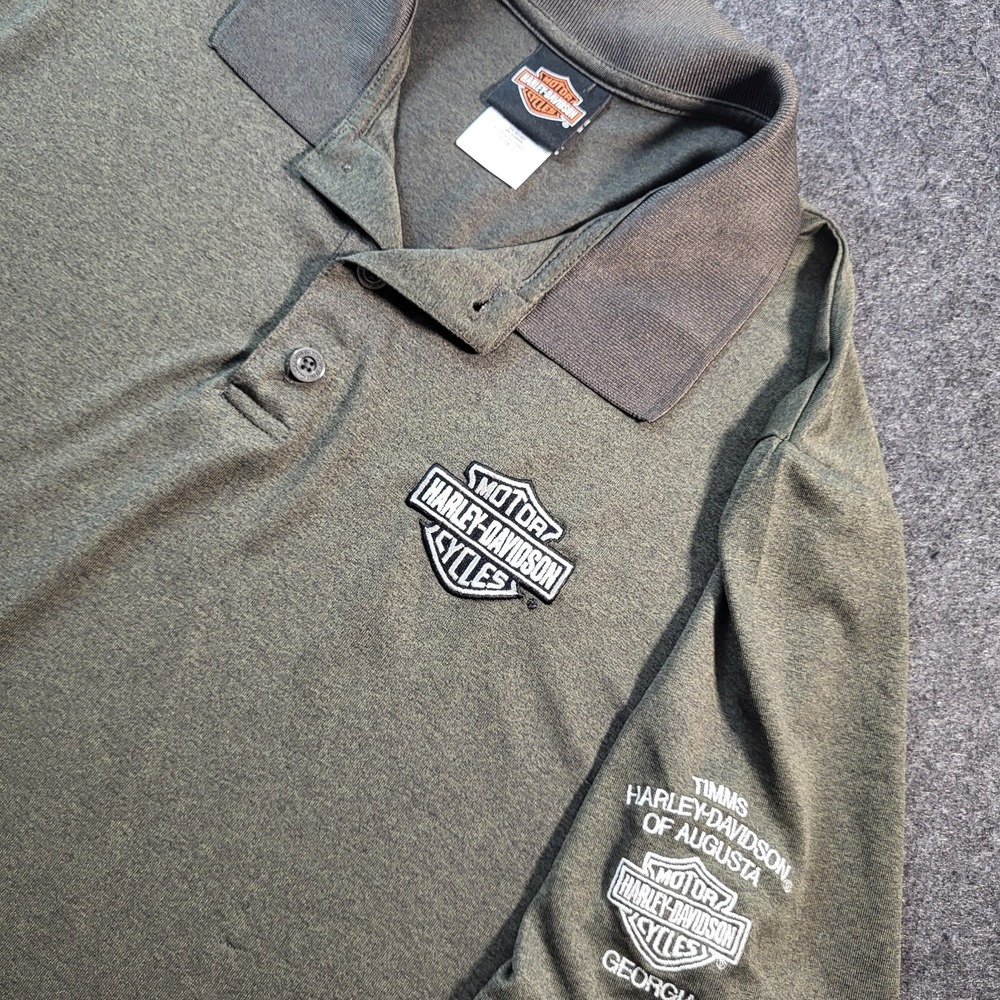Harley Davidson Polo Shirt Mens Large Green Biker Short Sleeve Golf L Augusta